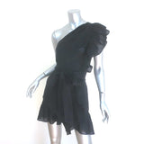 Isabel Marant Etoile Teller Ruffled One-Shoulder Mini Dress Black Linen Size 38