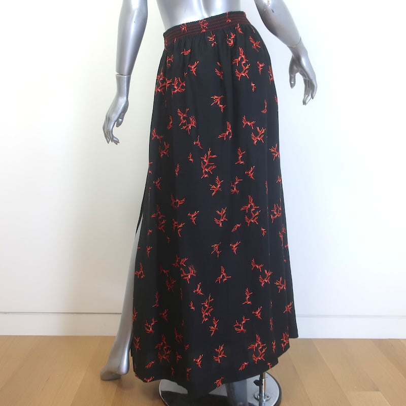 Fendi Coral Print Maxi Skirt Black Linen Size Medium