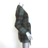 Co Plaid Flannel Belted Blazer Brown/Aqua Wool-Blend Size Extra Small