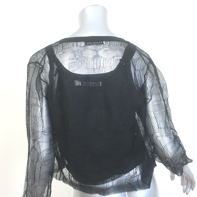 Christian Dior Lace Twinset Black Silk Size 40 Matching Cardigan &amp; Tank Top
