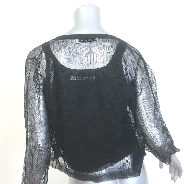 Christian Dior Lace Twinset Black Silk Size 40 Matching Cardigan &amp; Tank Top