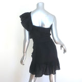 Isabel Marant Etoile Teller Ruffled One-Shoulder Mini Dress Black Linen Size 38