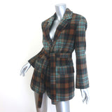 Co Plaid Flannel Belted Blazer Brown/Aqua Wool-Blend Size Extra Small
