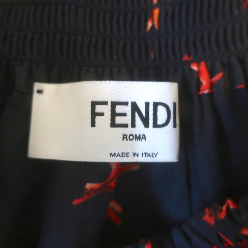 Fendi Coral Print Maxi Skirt Black Linen Size Medium