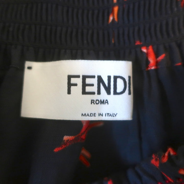 Fendi Coral Print Maxi Skirt Black Linen Size Medium