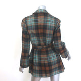 Co Plaid Flannel Belted Blazer Brown/Aqua Wool-Blend Size Extra Small