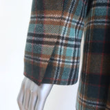 Co Plaid Flannel Belted Blazer Brown/Aqua Wool-Blend Size Extra Small