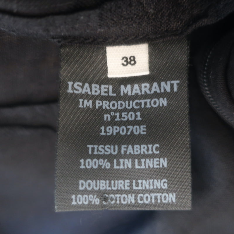 Isabel Marant Etoile Teller Ruffled One-Shoulder Mini Dress Black Linen Size 38