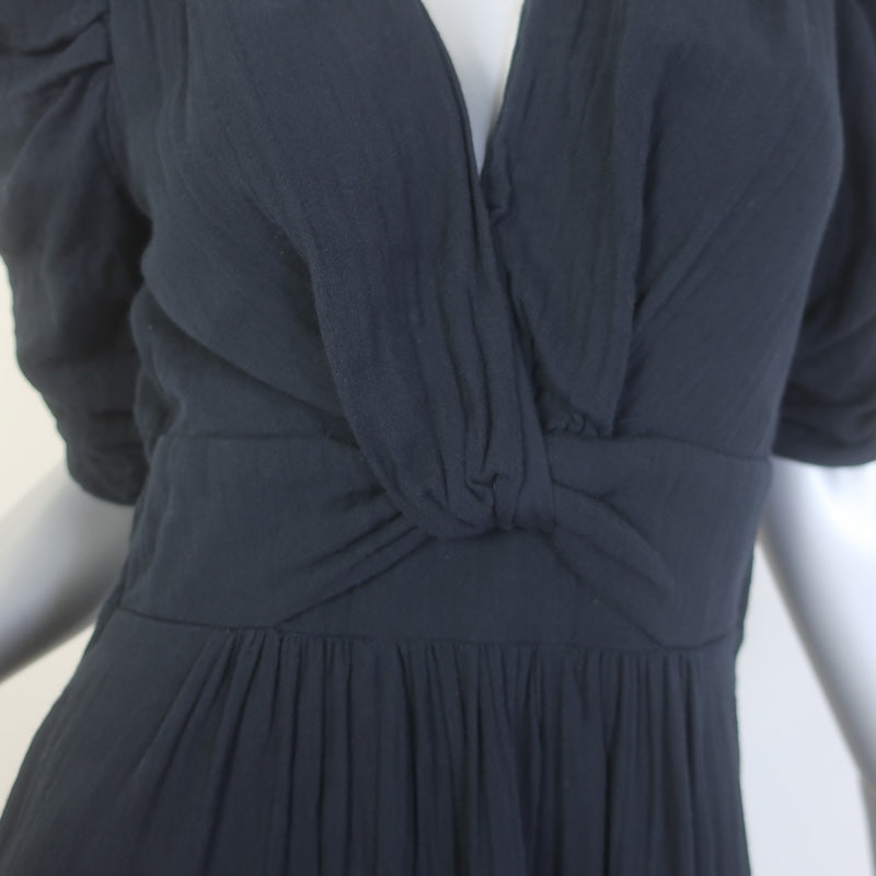 ME+EM Cheesecloth Gathered Sleeve Twist-Front Maxi Dress Black Cotton Size US 6