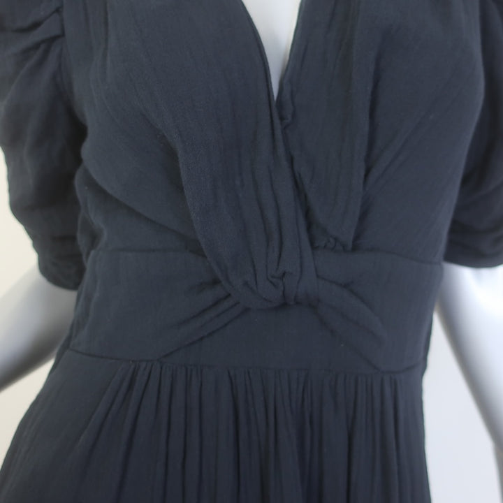 ME+EM Cheesecloth Gathered Sleeve Twist-Front Maxi Dress Black Cotton Size US 6
