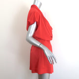 Lanvin Draped Satin Cap Sleeve Romper Coral Red Size 36