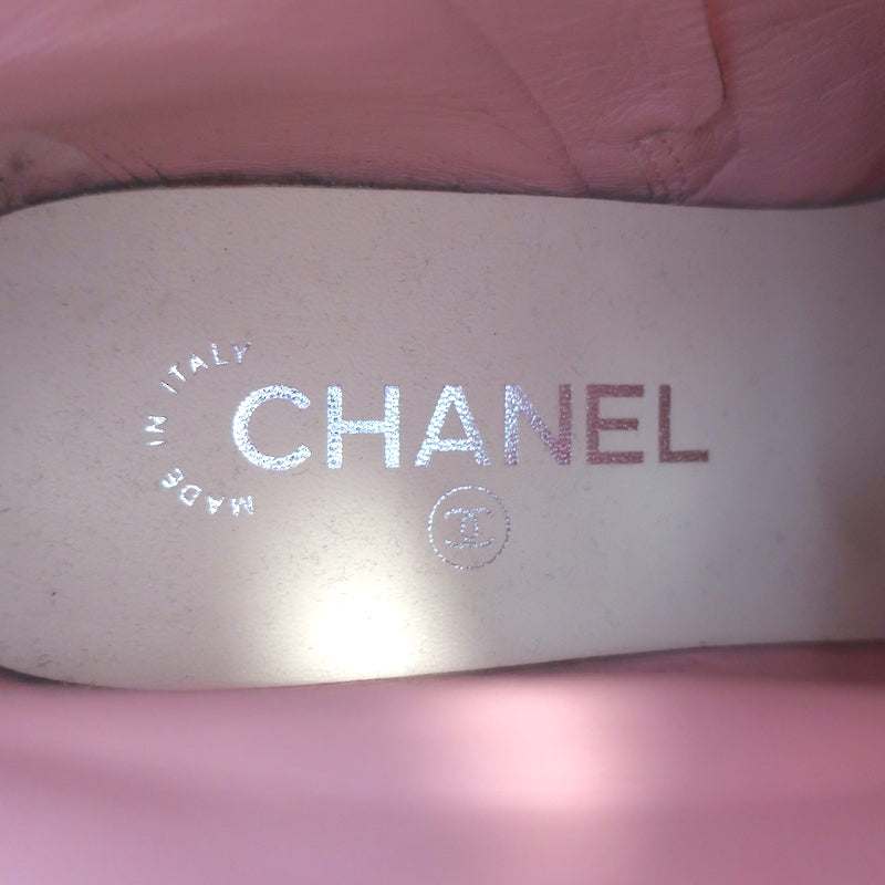 Chanel CC Grosgrain Cap Toe Tweed Ankle Boots Pink/Black Size 38