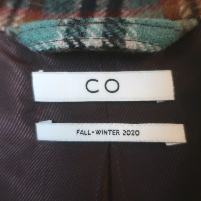 Co Plaid Flannel Belted Blazer Brown/Aqua Wool-Blend Size Extra Small