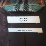 Co Plaid Flannel Belted Blazer Brown/Aqua Wool-Blend Size Extra Small