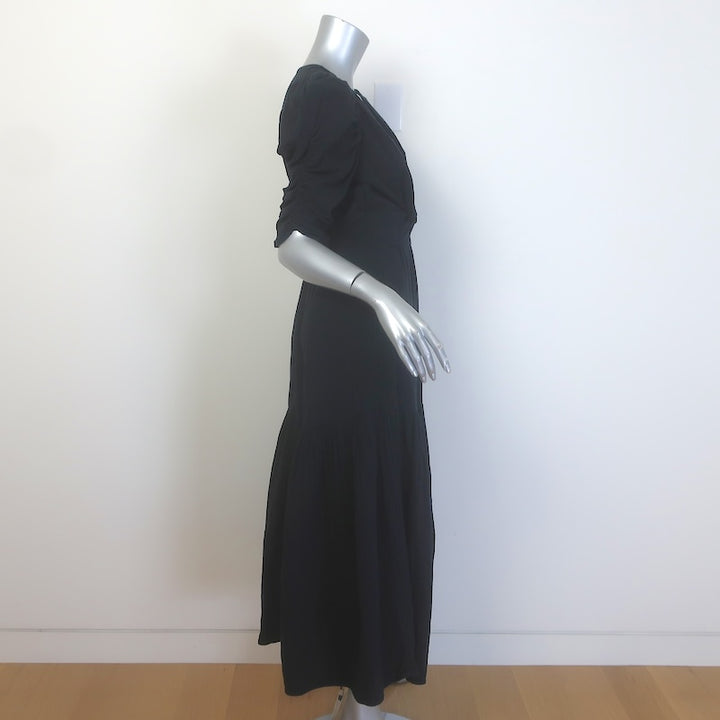 ME+EM Cheesecloth Gathered Sleeve Twist-Front Maxi Dress Black Cotton Size US 6