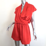Lanvin Draped Satin Cap Sleeve Romper Coral Red Size 36