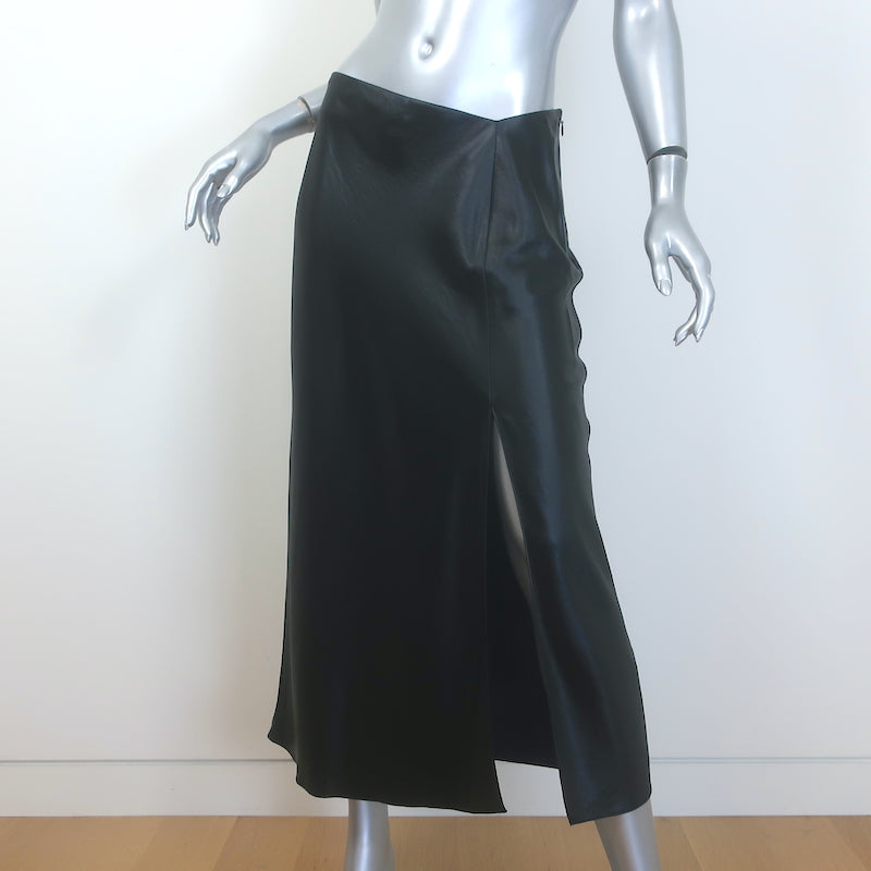 T by Alexander Wang Wet Shine Midi Skirt Black Satin Size 4