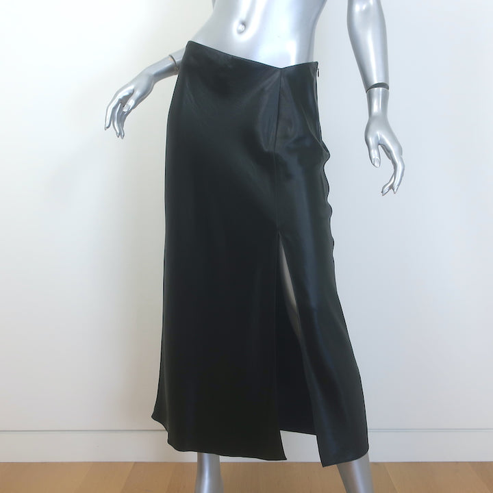 T by Alexander Wang Wet Shine Midi Skirt Black Satin Size 4