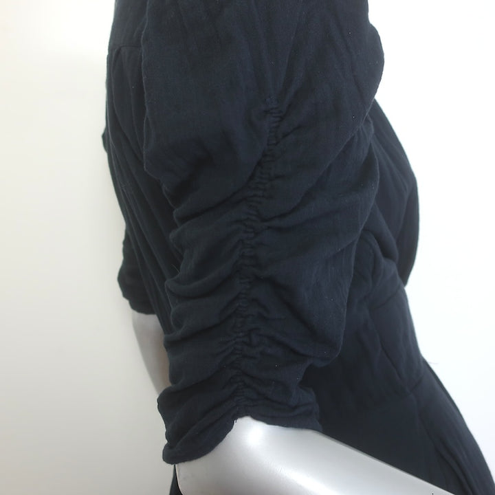 ME+EM Cheesecloth Gathered Sleeve Twist-Front Maxi Dress Black Cotton Size US 6