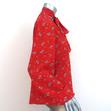 RIXO Moss Tie-Neck Blouse Red Floral Print Silk Size Extra Large Long Sleeve Top