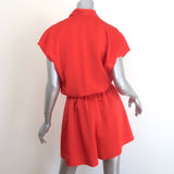 Lanvin Draped Satin Cap Sleeve Romper Coral Red Size 36