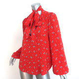 RIXO Moss Tie-Neck Blouse Red Floral Print Silk Size Extra Large Long Sleeve Top