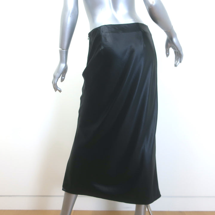 T by Alexander Wang Wet Shine Midi Skirt Black Satin Size 4
