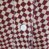 Marni Checkered Pussy Bow Blouse Burgundy & Beige Silk Size 42 Long Sleeve Top