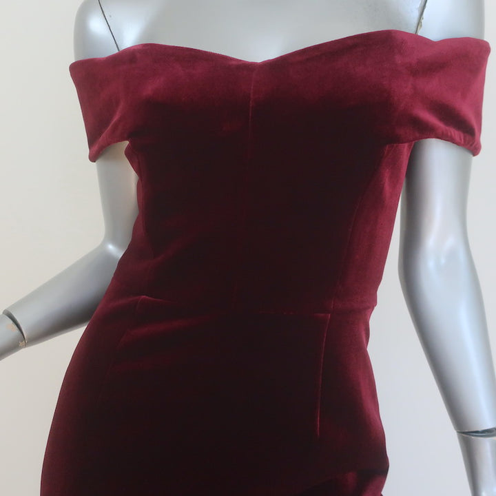 Nicholas Off the Shoulder Velvet Mini Dress Burgundy Size US 4