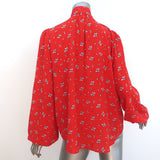 RIXO Moss Tie-Neck Blouse Red Floral Print Silk Size Extra Large Long Sleeve Top