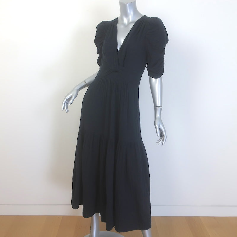 ME+EM Cheesecloth Gathered Sleeve Twist-Front Maxi Dress Black Cotton Size US 6