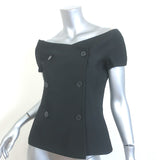 Christian Dior Off the Shoulder Double Breasted Top Black Silk-Blend Size US 6