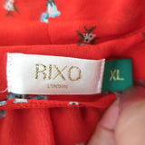 RIXO Moss Tie-Neck Blouse Red Floral Print Silk Size Extra Large Long Sleeve Top