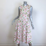 Oscar De La Renta Guipure Lace Belted Midi Dress White/Pink Poppies Print Size 8