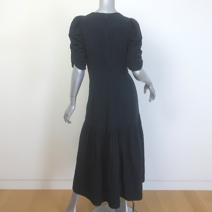 ME+EM Cheesecloth Gathered Sleeve Twist-Front Maxi Dress Black Cotton Size US 6