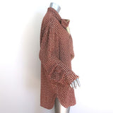 Marni Checkered Pussy Bow Blouse Burgundy & Beige Silk Size 42 Long Sleeve Top