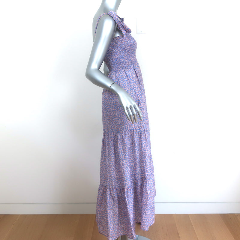 Xirena Smocked Midi Dress Lorraine Blue Floral Print Size Extra Small NEW
