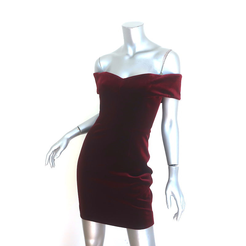 Nicholas Off the Shoulder Velvet Mini Dress Burgundy Size US 4