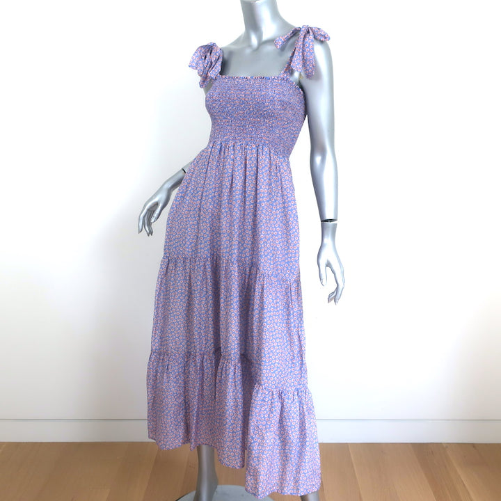Xirena Smocked Midi Dress Lorraine Blue Floral Print Size Extra Small NEW