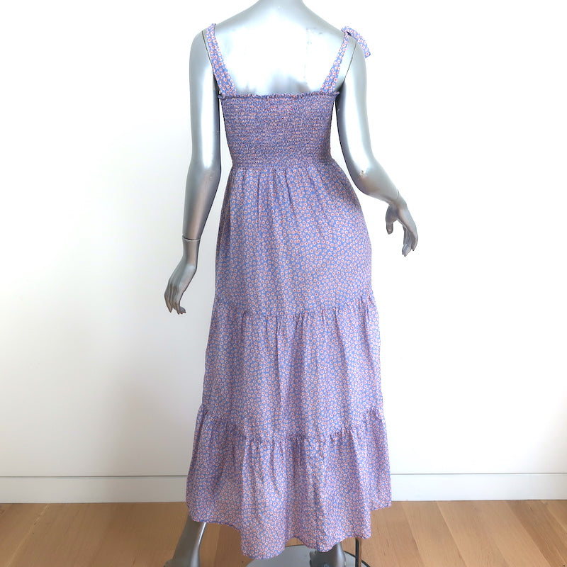 Xirena Smocked Midi Dress Lorraine Blue Floral Print Size Extra Small NEW