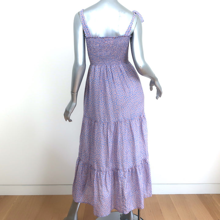 Xirena Smocked Midi Dress Lorraine Blue Floral Print Size Extra Small NEW