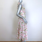 Oscar De La Renta Guipure Lace Belted Midi Dress White/Pink Poppies Print Size 8