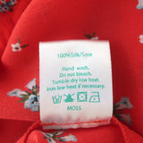 RIXO Moss Tie-Neck Blouse Red Floral Print Silk Size Extra Large Long Sleeve Top