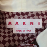 Marni Checkered Pussy Bow Blouse Burgundy & Beige Silk Size 42 Long Sleeve Top