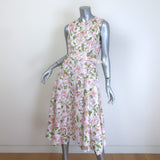 Oscar De La Renta Guipure Lace Belted Midi Dress White/Pink Poppies Print Size 8