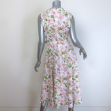 Oscar De La Renta Guipure Lace Belted Midi Dress White/Pink Poppies Print Size 8