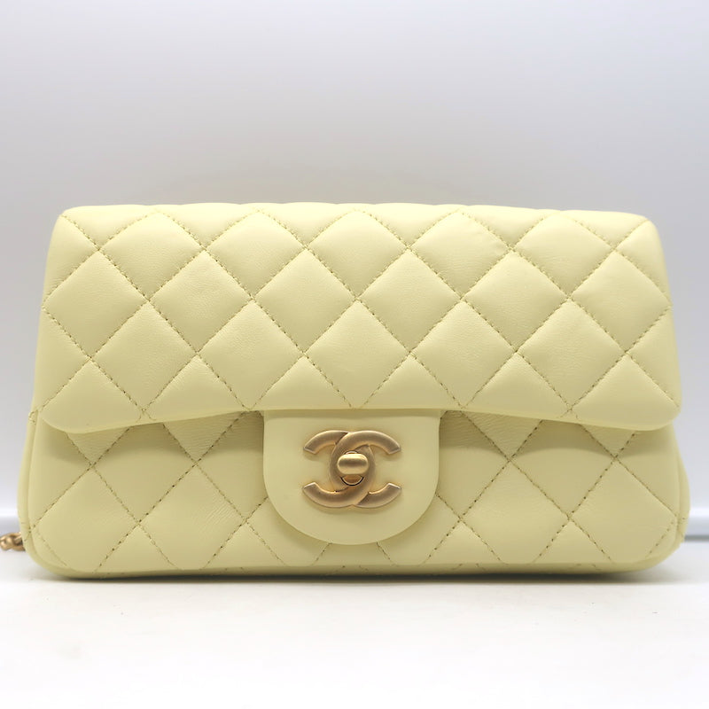 Chanel 23S Mini Camellia Crush Square Flap Bag Light Yellow Quilted Leather NEW