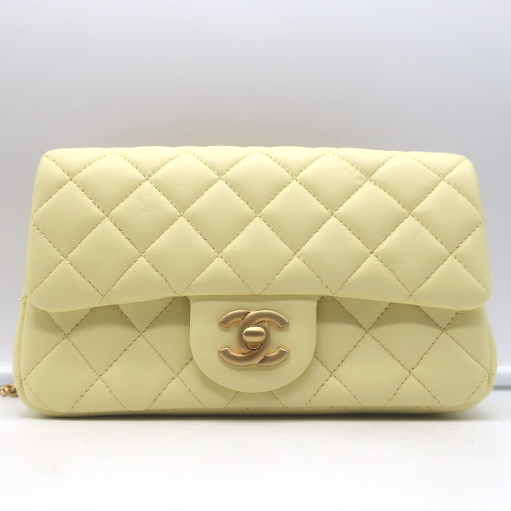 Chanel 23S Mini Camellia Crush Square Flap Bag Light Yellow Quilted Leather NEW