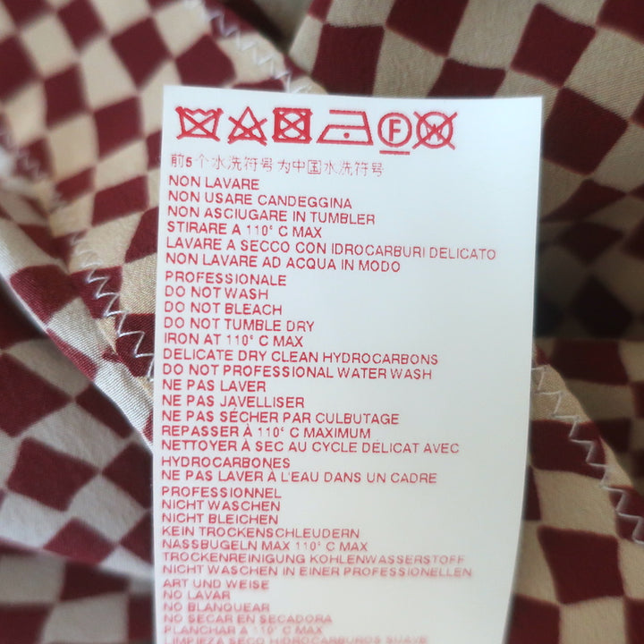 Marni Checkered Pussy Bow Blouse Burgundy &amp; Beige Silk Size 42 Long Sleeve Top