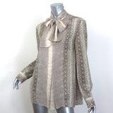 Chloe Scarf-Neck Snakeskin Print Blouse Cream/Gray Silk Size 42 Long Sleeve Top